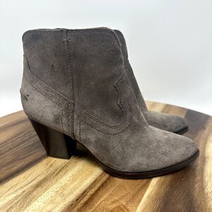 FRYE Reina Gray Suede Leather Western Heeled Booties Women's Size 5.5